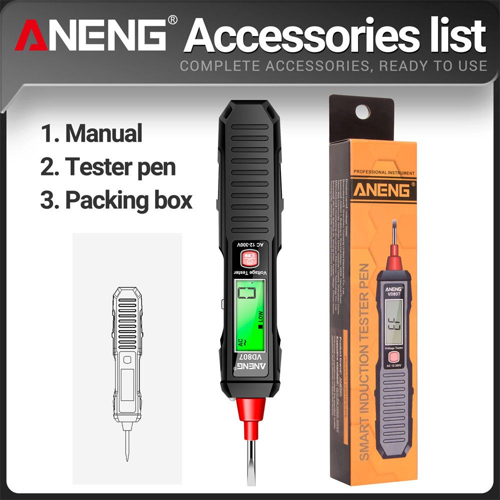ANENG VD807 Smart Induction Tester Pen AC 12-300V Spenningstester NCV Sensor Wire Detector 50/60Hz Profesjonelt elektrikerverktøy_voghion.com