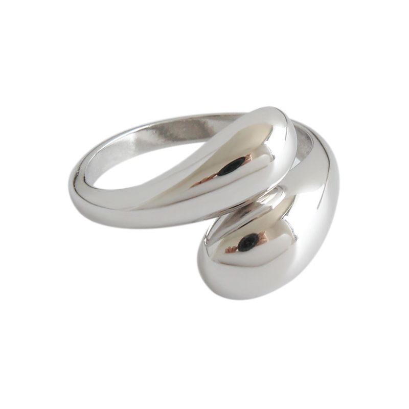 Damenschmuck Persönlichkeit Mode Wassertropfen Glänzend Öffnung Kreuzring K Edelstahlring Verstellbarer Ring_voghion.com
