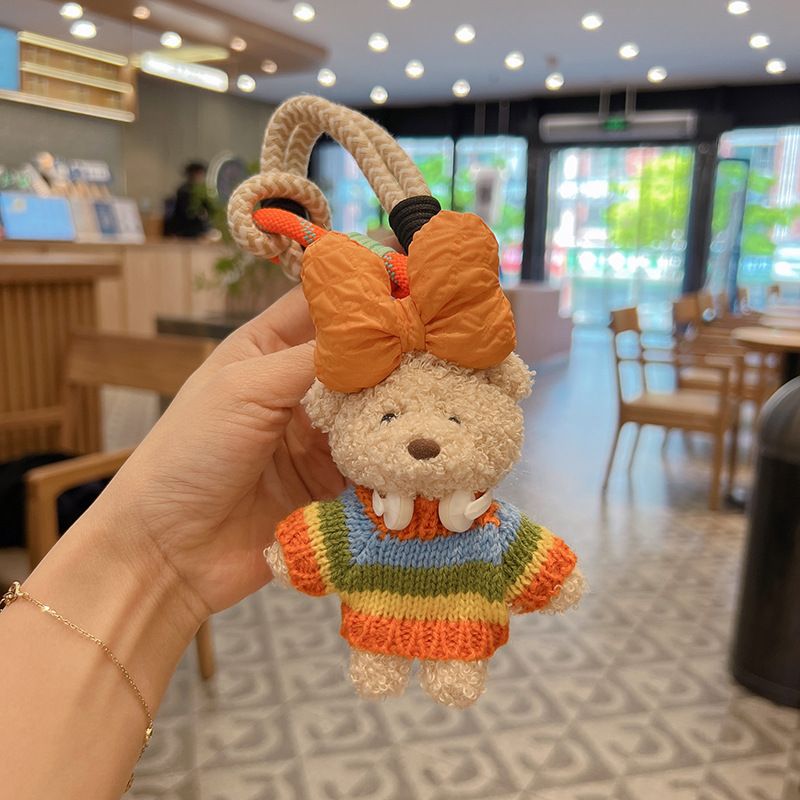 Creative Bowknot Headphone Loop Bear Car Keychain Cartoon Sweater Plush Doll Cute Bag Decoration Pendant_voghion.com