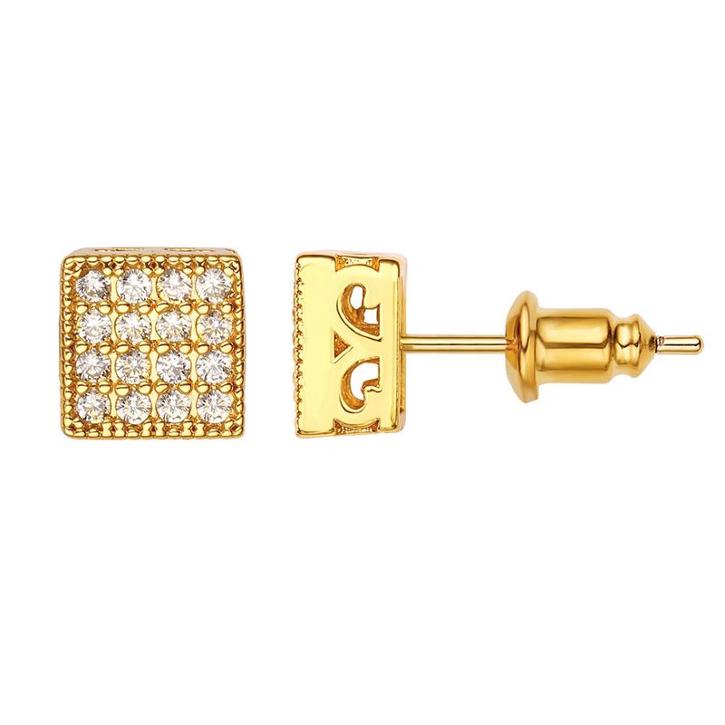 Cube Stud Micro Paved Full Zircon Earrings Hip Hop Ear Jewelry Straight_voghion.com