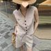 Ensemble deux pièces en lin tendance pour femme, blazer sans manches, gilet et short large, nouvelle collection été 2025_voghion.com