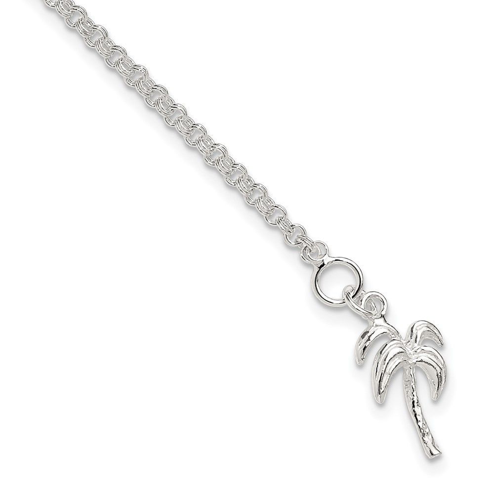 Sterling Silver 10inch Solid Polished Palm Tree Anklet_voghion.com