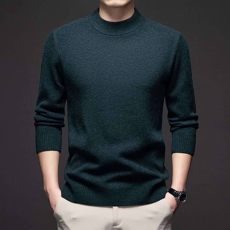 Puyuan collo alto in lana per uomo, autunno 2024 e vinci tinta unita inior casual versatile maglia base uomo_voghion.com