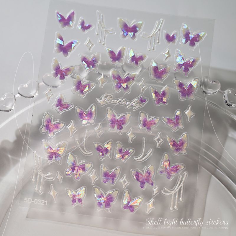 Holographic Shell Light Butterfly Embossed Nail Decals - 3D Waterproof Adhesive Butterfly Nail Art Decor_voghion.com
