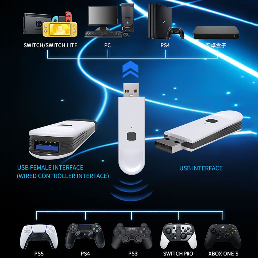 USB-Empfänger für PS3/PS4/PS5/Xbox One S/Switch Pro-Konsole, Bluetooth-Wireless-Controller, Gamepad-Dongle-Adapter_voghion.com