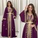 Elegant Muslim Abaya Dress With Embroidery & Beading - Long Sleeve Modest Two-Piece Set For Women, Comfortable Polyester Fabric_voghion.com