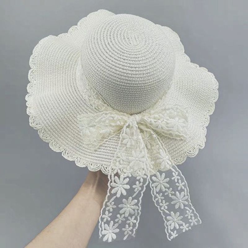 Lace parent-children foldable girls women's seaside hat sun hat summer cool hat beach hat sun hat_voghion.com