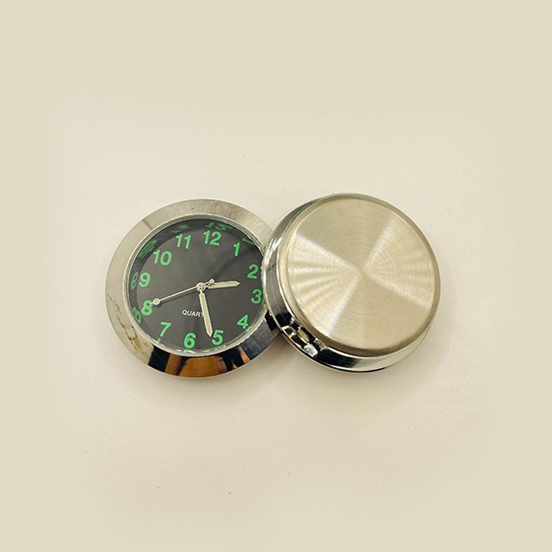 Universal 43mm Car Dashboard Clock - Quartz Movement With Night Light & Dual Adhesive (Black/Silver Case, Black Dial)_voghion.com