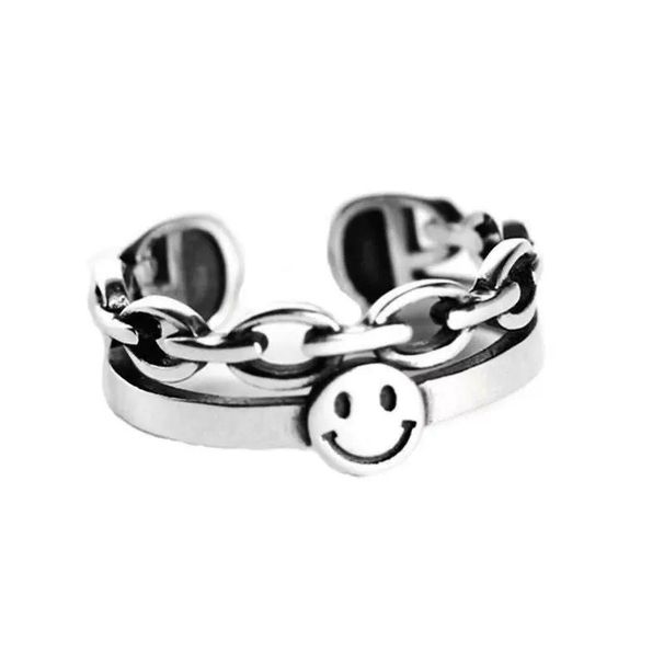 Double layered smiling face opening internet celebrity Instagram trendy fashion niche design, index finger tail ring,_voghion.com