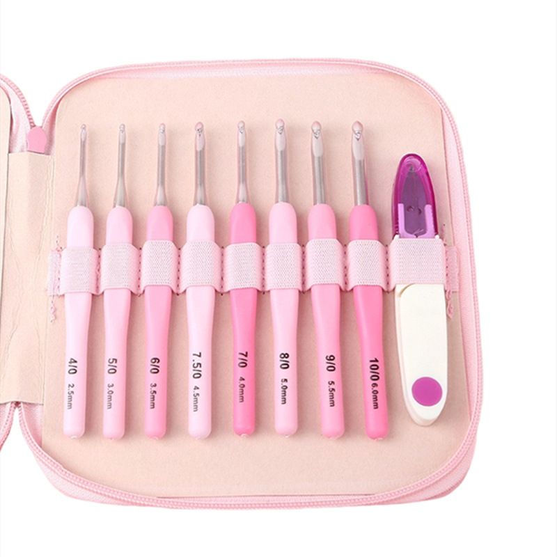 Knitting Needles Set - 8 Soft-Grip Colorful Crochet Hooks With PU Case & Accessories_voghion.com