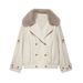 Damen Herbst Casual Kurzer Wasserdichter Trenchcoat Mit Pelzkragen - Lockere Passform, Zweireihig, Streetstyle, Beige_voghion.com
