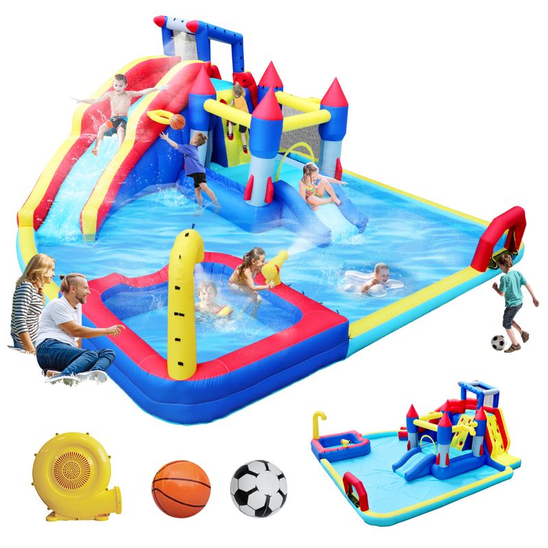 10 In1 Inflatable Slide Water Park Bouncing House Garden With Splash Pool & Water Gun & Basketball & Climbing Wall & Dual Pools & Soccer_voghion.com