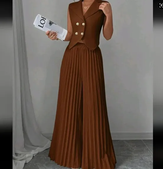 Nouvelle mode gilet gilet jupe plissée costume vêtements pour femmes_voghion.com