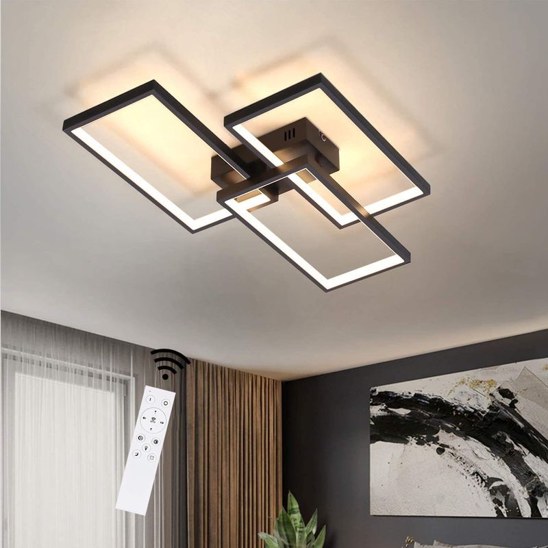 Deckenlampe LED Deckenleuchte Schwarz - Dimmbar Mit Fernbedienung 63W Wohnzimmerlampe Aus Metall Modern-Design Für Esszimmer Arbeitszimmer Flur Büro_voghion.com