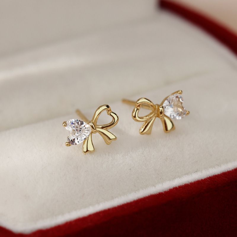Orecchini a farfalla con nodo di Tiqi's Niche Design da donna in argento puro, semplici e compatti, amore scintillante, zirconi versatili_voghion.com