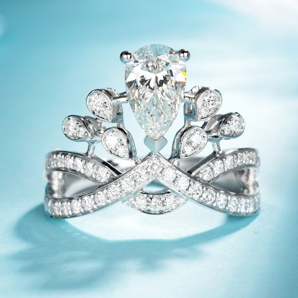 Zhenrong Luxurious Water Drop Pear-Shaped Crown Simulated Diamond Colorful Engagement Ring_voghion.com