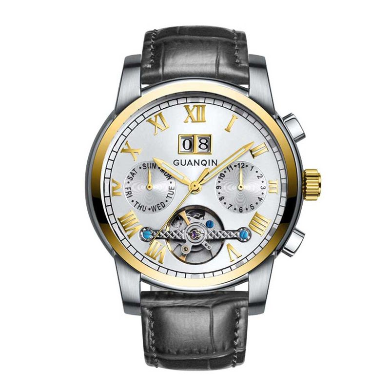 Orologio da polso da uomo GUANQIN con design originale, scheletro, tourbillon, meccanico automatico, luminoso, in acciaio inossidabile, moda casual_voghion.com
