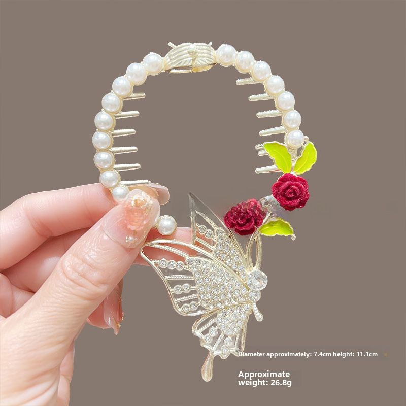 Épingle à cheveux à pompon en orchidée antique, pince à cheveux fixe à tête sphérique, boucle à cheveux à haute sensibilité pour femmes, élégante pince à cheveux à demi-cravate_voghion.com