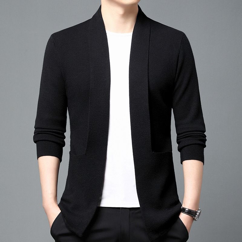 Jesienny, ekskluzywny kardigan w jednolitym kolorze dla mężczyzn, swobodny, średniej długości, stylowy i wszechstronny męski sweter_voghion.com