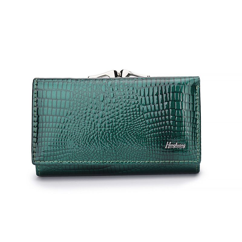 Short Leather Wallet For Women, High-end Feel, Patent Leather, Shiny Leather, Crocodile Pattern Handbag_voghion.com