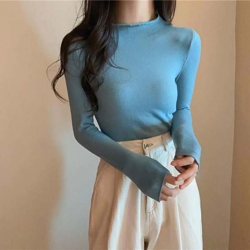 2024 Herbst Neue Farbe blockiert Vielseitig Lose POLO Kragen Langarm Dünne Gestrickte Untere Hemd Top frauen Trendy_voghion.com