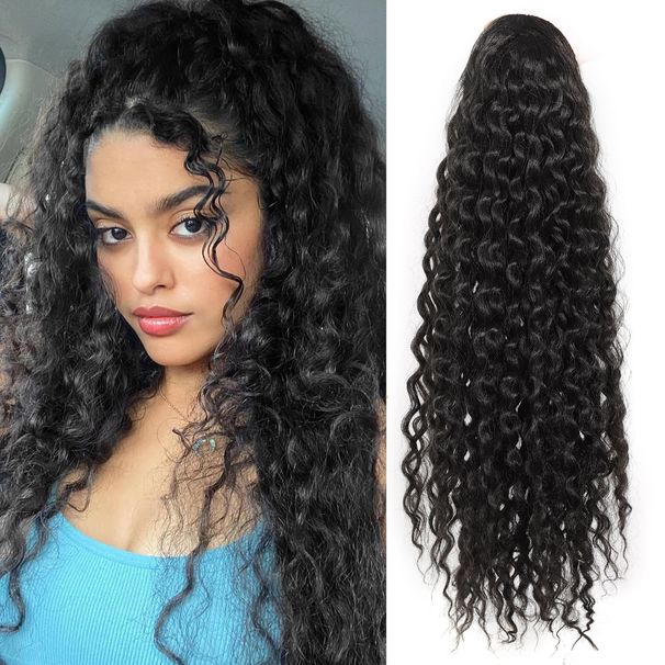 parrucca in fibra chimica femminile piccola riccia rete elastica coulisse coda di cavallo coda di cavallo profonda 60cm160g_voghion.com