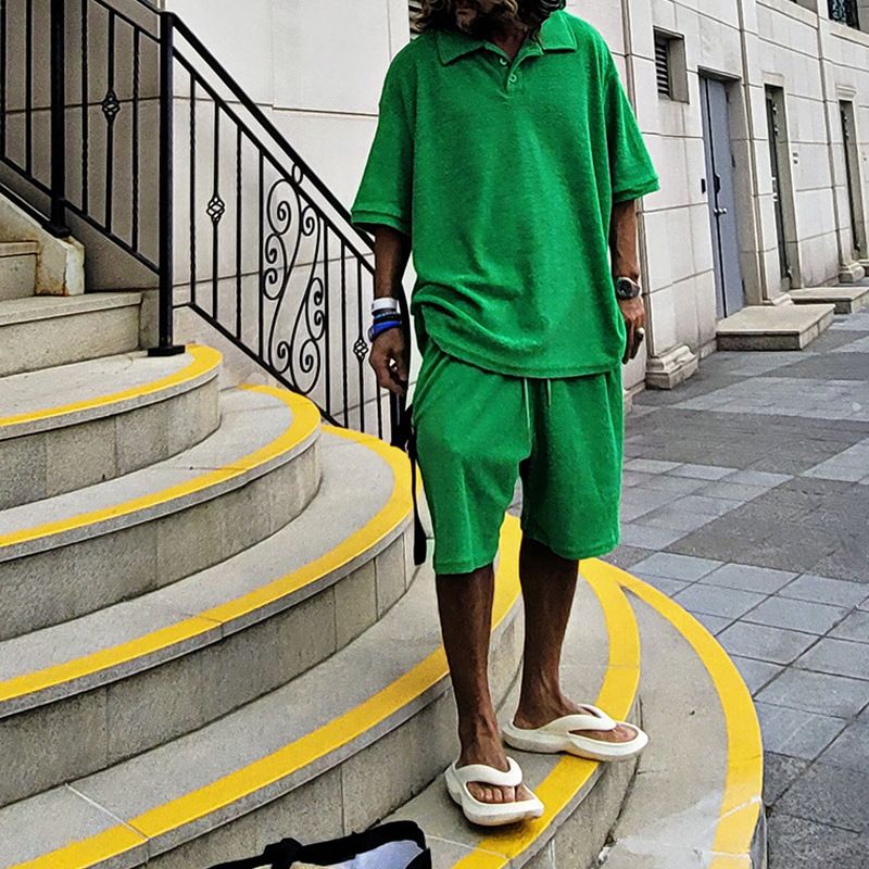 T-shirt con risvolto, polo, tuta sportiva, asciugamano estivo, pantaloncini larghi a maniche corte, set da due pezzi_voghion.com