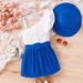 New Summer Girls' Set, Small Medium Children's Diagonal Shoulder Suspender with Flying Sleeves Top+Shorts and Hat Three_voghion.com