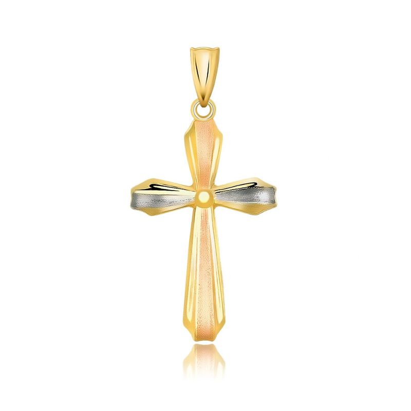14k Tri Color Gold Cross Motif Pendant with Textured Finish_voghion.com