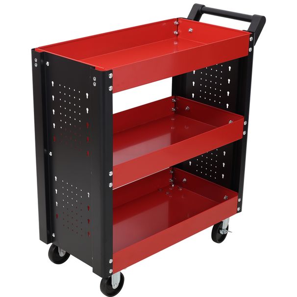 3 Tier Rolling Tool Cart On Wheels,Heavy Duty Utility Tool Cart With Pegboard For Repair Shop, Garage, Warehouse,Red_voghion.com