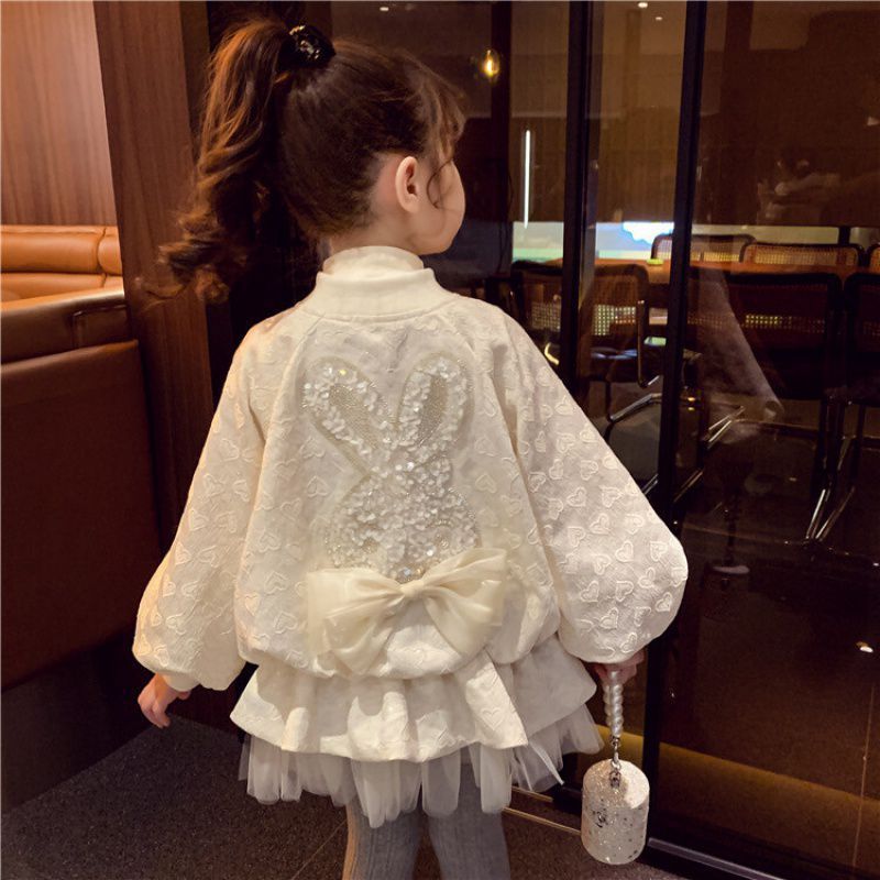 Girls' Sequin Rabbit Embossed Coat Kids' Baseball Jacket Clip Little Girl Chic_voghion.com