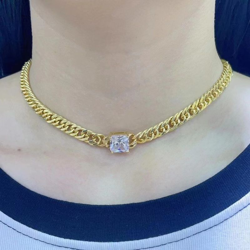 Collana da uomo semplice e personalizzata con catena cubana Hip Hop, collana con zirconi quadrati micro intarsiati_voghion.com