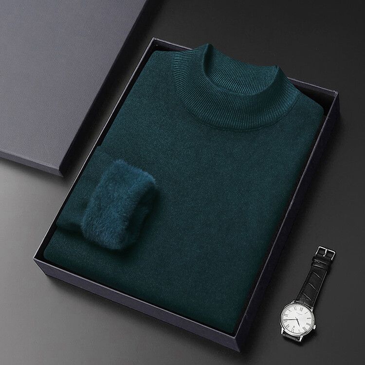Herrenbekleidung Plüschiger und verdickter Wollpullover für Herren Winter-Halbrollkragenpullover einfacher und vielseitiger warmer, lässiger, einfarbiger Pullover für Herren_voghion.com