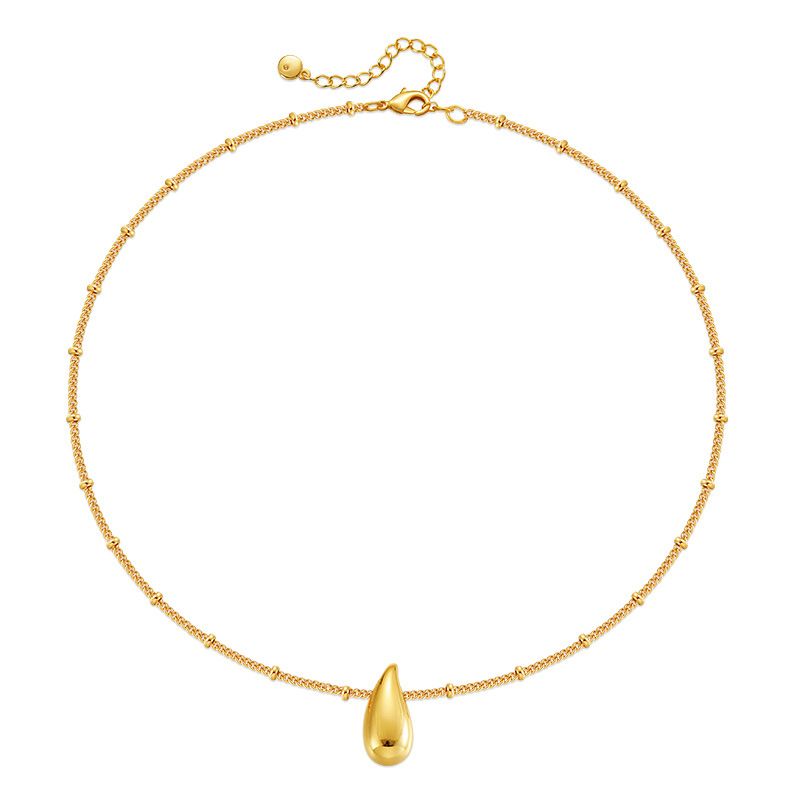Collana con ciondolo a goccia e semi di melone, placcata in rame, catena in vero oro K, trama in metallo, collana minimalista_voghion.com