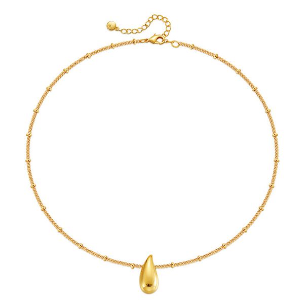 Collana con ciondolo a goccia e semi di melone, placcata in rame, catena in vero oro K, trama in metallo, collana minimalista_voghion.com