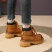 Genuine Leather Slope Heel Thick Soled Round Toe Motorcycle Medium Tube Boots Fashionable Versatile Women Shoes_voghion.com