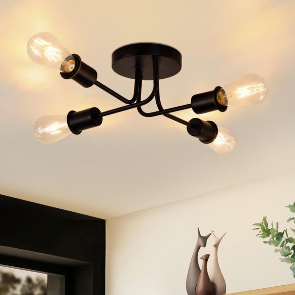 Glitzerlife Deckenleuchte Vintage Deckenlampe Schwarz - Retro 4 Flammig Wohnzimmerlampe Industrial E27 Für Wohnzimmer Schlafzimmer Esszimmer Rustikaler Stil_voghion.com