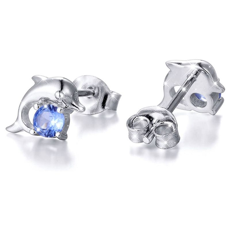 Cao Shi coréen délicat petit dauphin boucles d'oreilles femme doux Mini Animal Zircon petites boucles d'oreilles sommeil gratuit_voghion.com