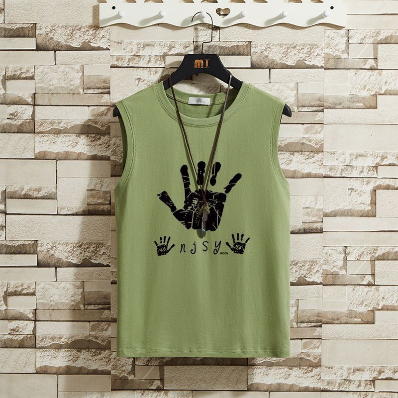 Top/Set Minimalist Palm Printed Tank Top Set Men's Summer Shoulder T-shirt Sports and Leisure 5-Cent Shorts 12_voghion.com