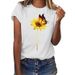 Maglietta casual a maniche corte con stampa di girasoli "Never Give Up" per donna_voghion.com