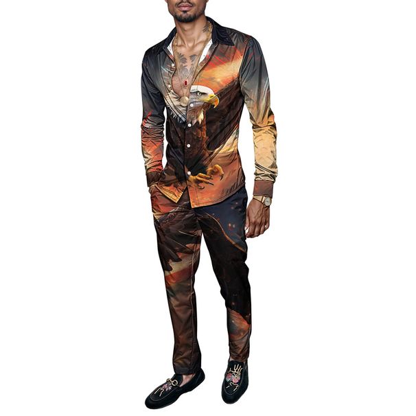 2025 Spring/Summer Printed Simple Two Piece Set For Men, Lightweight Party, Long Sleeve Suit, Fashionable Design, Breathable Fab_voghion.com