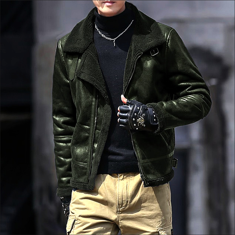 Giacca da uomo integrata con pelliccia singola esplosiva 2024 con pelle scamosciata di agnello ispessita, giacche giapponesi e coreane in inverno_voghion.com