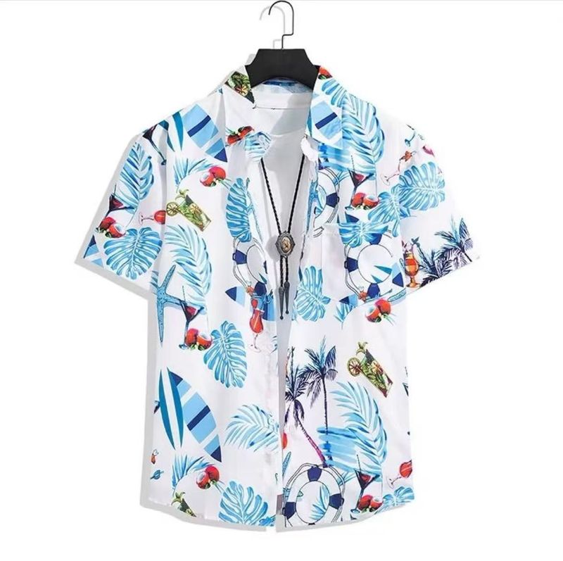 CT Kurzarm-Blumenmuster, Hainan Island, Strandmode, Sanya, Hawaii, Thailand, Reisen, Herrenpaar, lässiges, lockeres Hemd_voghion.com