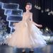 Abito in tulle color champagne per bambina - Abito da principessa gonfio per compleanni e occasioni speciali_voghion.com