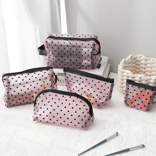 5Pcs Liebe Print Mesh Kosmetische Tragbare Kulturtasche Organizer Make-Up Tasche Multifunktions Transparent Frauen Lippenstift Lagerung_voghion.com