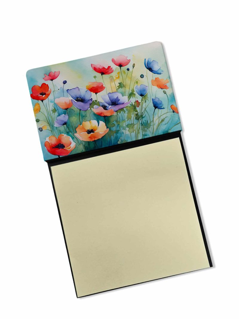 NEW Anemones in Watercolor Sticky Note Holder Refillable Dispenser Self-Sticky Note Pads, Memo Pads Blank Desk Accessories_voghion.com