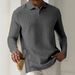 Langarm-Poloshirt für Herren, strukturierter Stoff, lässig, schmale Passform, atmungsaktiv, bequem, für Frühling, Herbst, Training, Büro, Reisen_voghion.com