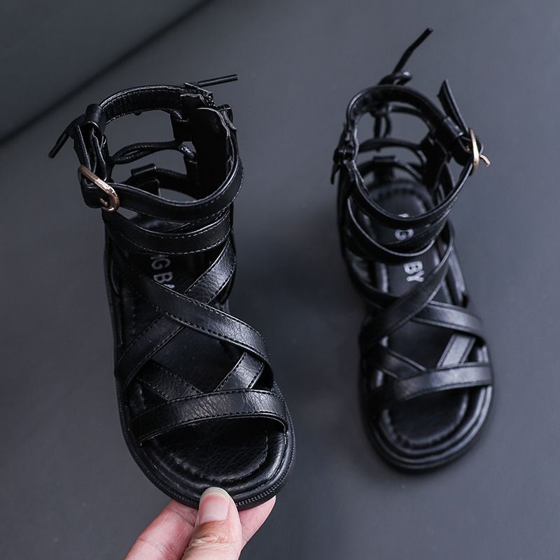 Rzymskie buty dla mamy i dzieci z miękkim spodem i bocznym zamkiem błyskawicznym Letnie sandały z wysokim stanem Koreańskie sandały dla małych dziewczynek księżniczki Wysokie buty plażowe_voghion.com
