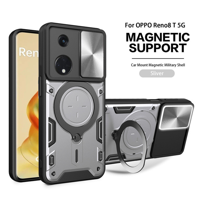 Fall Für OPPO Reno 8T A98 A53 A52 A17 A16 Realme 10 Pro C55 Magnetische rotierenden schiebe kamera 360 drehen Kickstand Fall Abdeckung_voghion.com