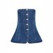 Women's Denim Tube Top - Sleeveless Metal Button Corset Vest Sexy Stretch Crop Top For Spring & Summer_voghion.com